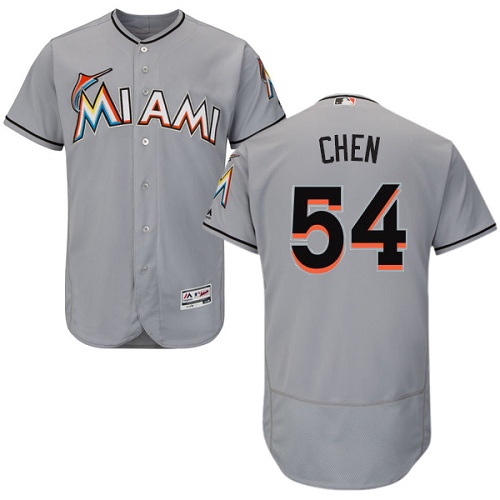 Men's Majestic Miami Marlins #54 Wei-Yin Chen Authentic Grey Road Cool Base MLB Jersey