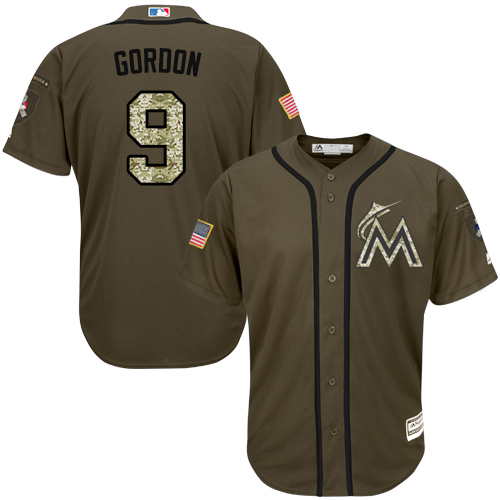 Men's Majestic Miami Marlins #9 Dee Gordon Replica Green Salute to Service MLB Jersey
