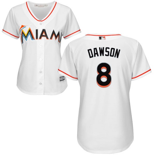 Women's Majestic Miami Marlins #8 Andre Dawson Replica White Home Cool Base MLB Jersey