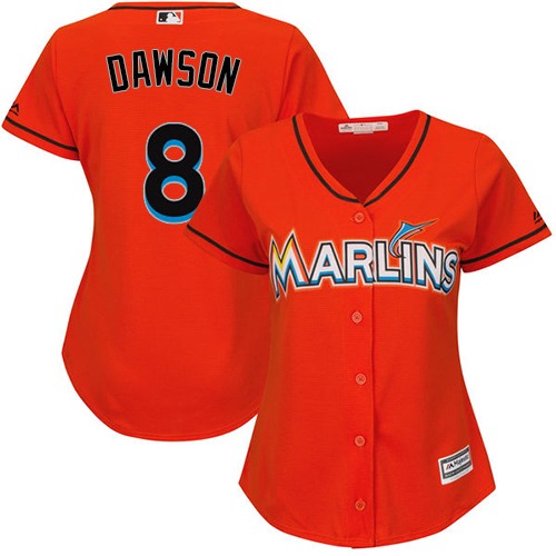 Women's Majestic Miami Marlins #8 Andre Dawson Authentic Orange Alternate 1 Cool Base MLB Jersey