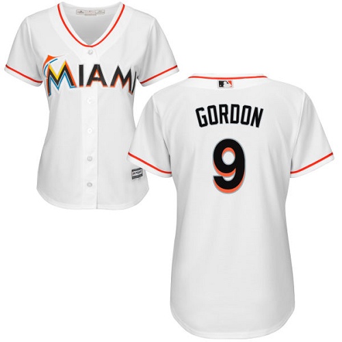 Women's Majestic Miami Marlins #9 Dee Gordon Authentic White Home Cool Base MLB Jersey