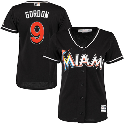 Women's Majestic Miami Marlins #9 Dee Gordon Authentic Black Alternate 2 Cool Base MLB Jersey