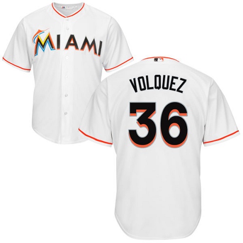Youth Majestic Miami Marlins #36 Edinson Volquez Authentic White Home Cool Base MLB Jersey