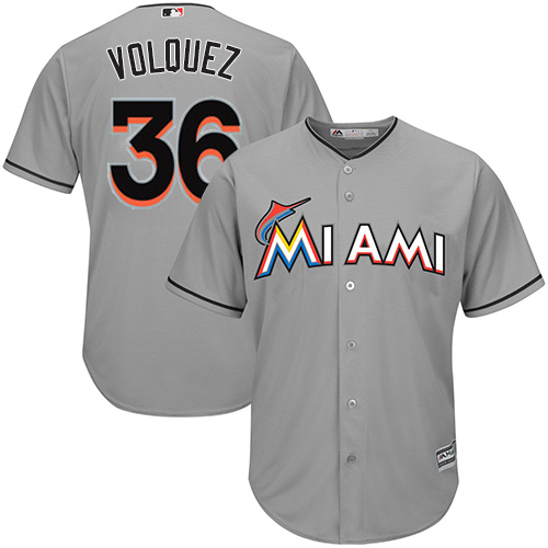 Youth Majestic Miami Marlins #36 Edinson Volquez Authentic Grey Road Cool Base MLB Jersey
