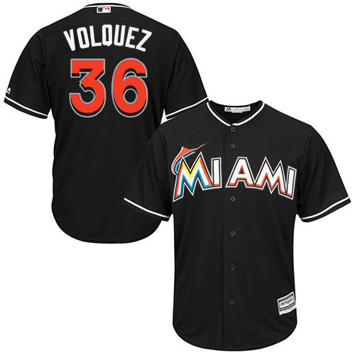 Youth Majestic Miami Marlins #36 Edinson Volquez Authentic Black Alternate 2 Cool Base MLB Jersey