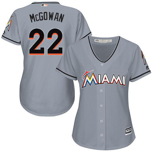 Women's Majestic Miami Marlins #22 Dustin McGowan Replica Grey Road Cool Base MLB Jersey