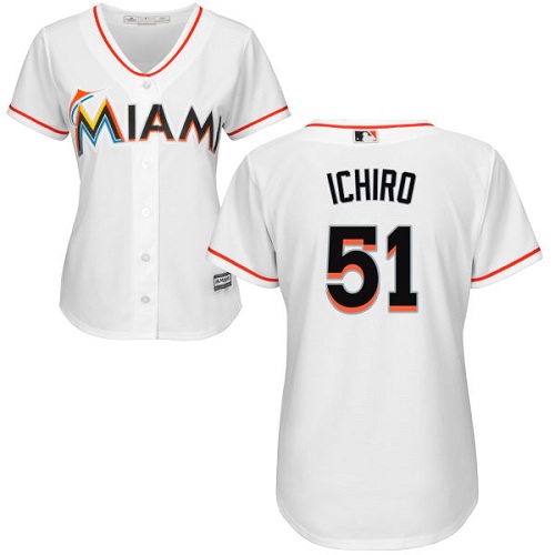 Women's Majestic Miami Marlins #51 Ichiro Suzuki Authentic White Home Cool Base MLB Jersey