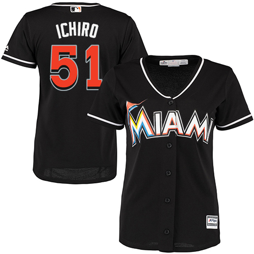 Women's Majestic Miami Marlins #51 Ichiro Suzuki Authentic Black Alternate 2 Cool Base MLB Jersey