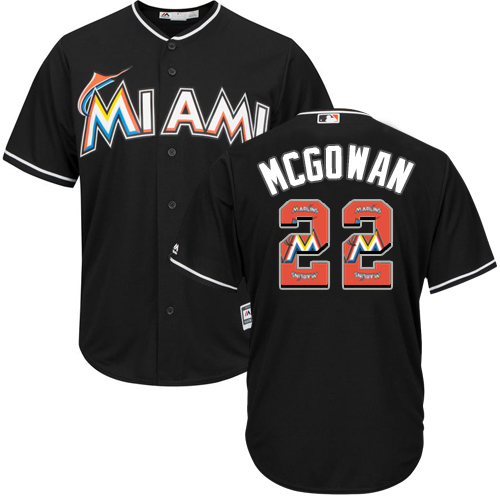 Men's Majestic Miami Marlins #22 Dustin McGowan Authentic Black Team Logo Fashion Cool Base MLB Jersey