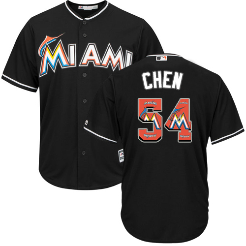 Men's Majestic Miami Marlins #54 Wei-Yin Chen Authentic Black Team Logo Fashion Cool Base MLB Jersey
