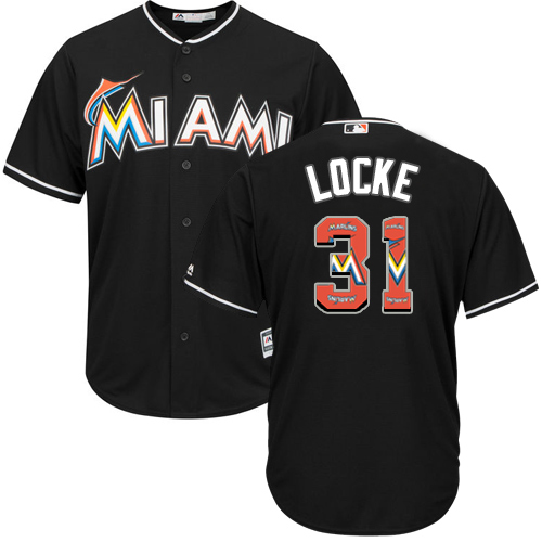 Men's Majestic Miami Marlins #31 Jeff Locke Authentic Black Team Logo Fashion Cool Base MLB Jersey