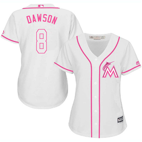 Women's Majestic Miami Marlins #8 Andre Dawson Authentic White Fashion Cool Base MLB Jersey