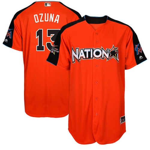 Youth Majestic Miami Marlins #13 Marcell Ozuna Authentic Orange National League 2017 MLB All-Star MLB Jersey