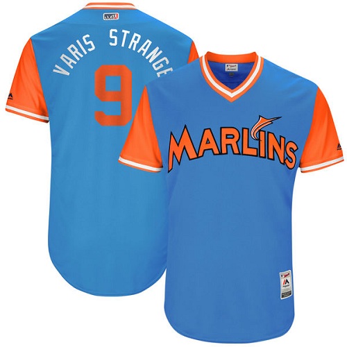 Men's Majestic Miami Marlins #9 Dee Gordon "Varis Strange" Authentic Blue 2017 Players Weekend MLB Jersey