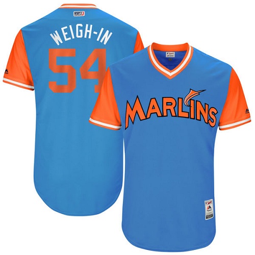 Men's Majestic Miami Marlins #54 Wei-Yin Chen "Weigh-In" Authentic Blue 2017 Players Weekend MLB Jersey