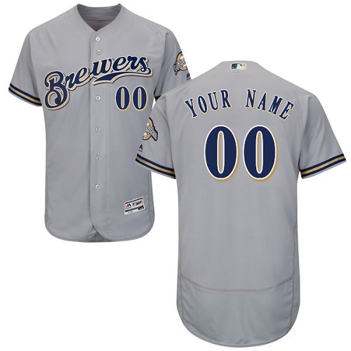 Men's Majestic Milwaukee Brewers Customized Authentic Grey Road Cool Base MLB Jersey