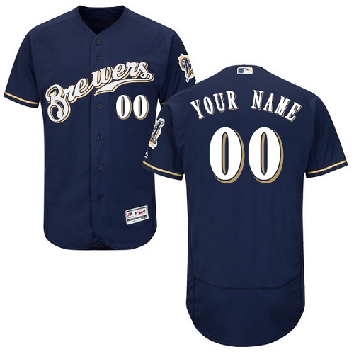 Men's Majestic Milwaukee Brewers Customized Authentic Navy Blue Alternate Cool Base MLB Jersey