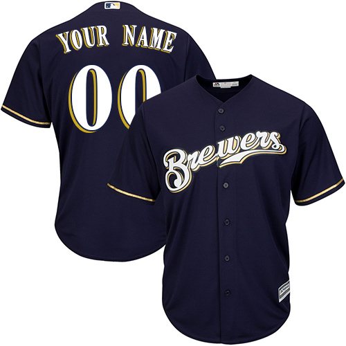 Youth Majestic Milwaukee Brewers Customized Authentic Navy Blue Alternate Cool Base MLB Jersey
