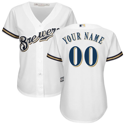 Women's Majestic Milwaukee Brewers Customized Replica White Home Cool Base MLB Jersey