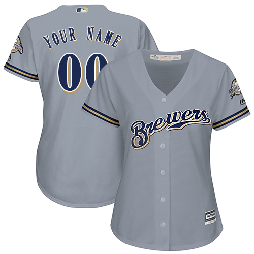 Women's Majestic Milwaukee Brewers Customized Authentic Grey Road Cool Base MLB Jersey