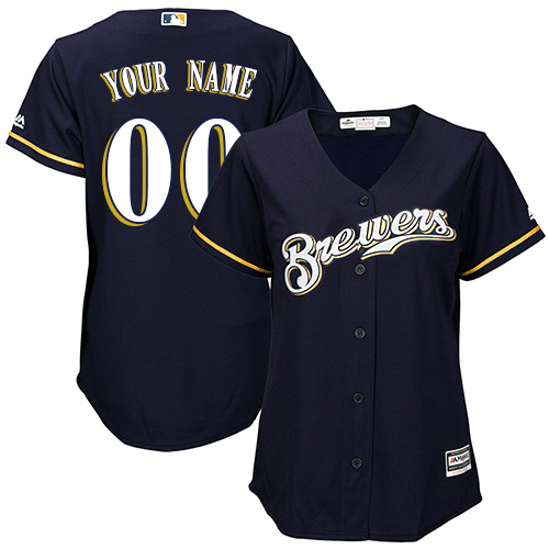 Women's Majestic Milwaukee Brewers Customized Authentic Navy Blue Alternate Cool Base MLB Jersey