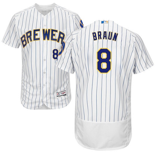 Men's Majestic Milwaukee Brewers #8 Ryan Braun Authentic White Home Cool Base MLB Jersey