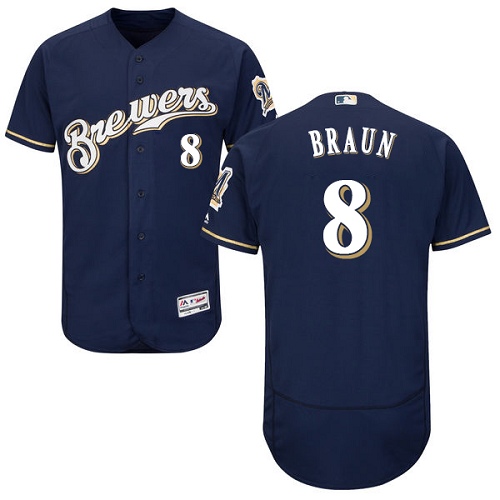Men's Majestic Milwaukee Brewers #8 Ryan Braun Authentic Navy Blue Alternate Cool Base MLB Jersey