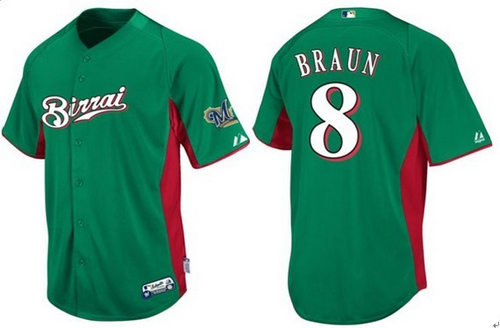 Men's Majestic Milwaukee Brewers #8 Ryan Braun Replica Green Birrai Cool Base MLB Jersey