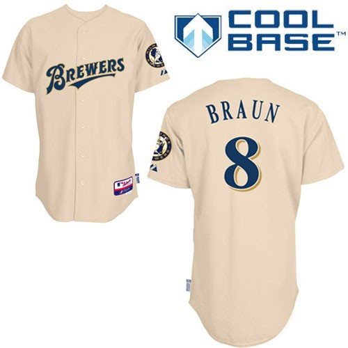Men's Majestic Milwaukee Brewers #8 Ryan Braun Authentic Cream YOUniform Cool Base MLB Jersey