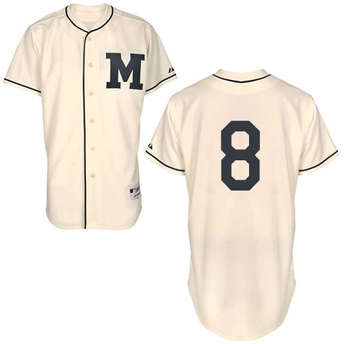 Men's Majestic Milwaukee Brewers #8 Ryan Braun Replica Cream 1913 Turn Back The Clock MLB Jersey