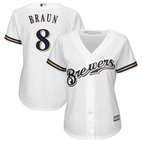 Women's Majestic Milwaukee Brewers #8 Ryan Braun Replica White MLB Jersey