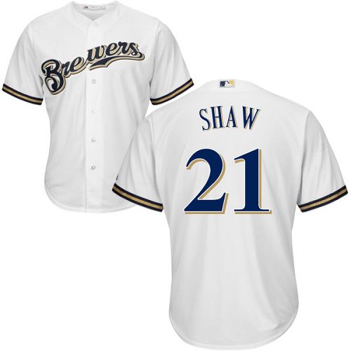 Men's Majestic Milwaukee Brewers #21 Travis Shaw Replica White Home Cool Base MLB Jersey