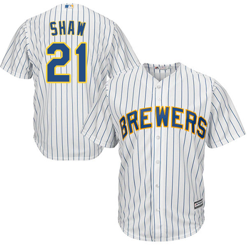 Youth Majestic Milwaukee Brewers #21 Travis Shaw Authentic White Alternate Cool Base MLB Jersey