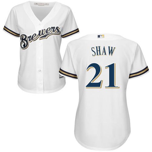 Women's Majestic Milwaukee Brewers #21 Travis Shaw Authentic White Home Cool Base MLB Jersey