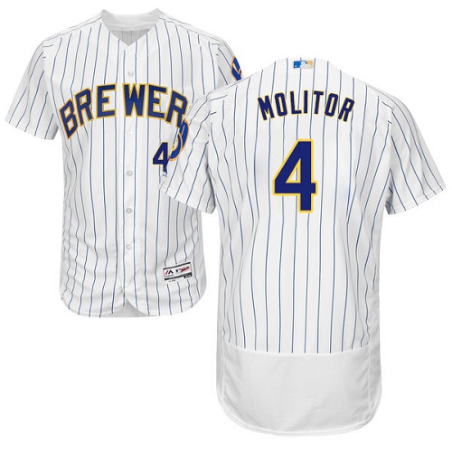 Men's Majestic Milwaukee Brewers #4 Paul Molitor Authentic White Home Cool Base MLB Jersey