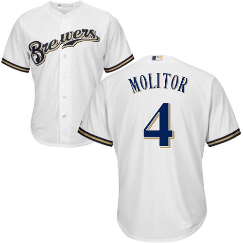 Men's Majestic Milwaukee Brewers #4 Paul Molitor Replica White Home Cool Base MLB Jersey