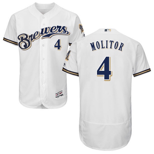 Men's Majestic Milwaukee Brewers #4 Paul Molitor Authentic White Alternate Cool Base MLB Jersey