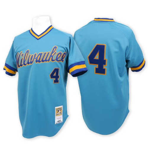 Men's Mitchell and Ness Milwaukee Brewers #4 Paul Molitor Replica Blue Throwback MLB Jersey