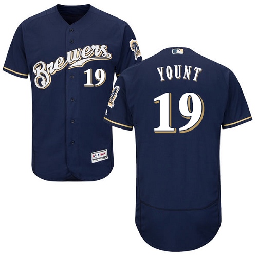 Men's Majestic Milwaukee Brewers #19 Robin Yount Authentic Navy Blue Alternate Cool Base MLB Jersey
