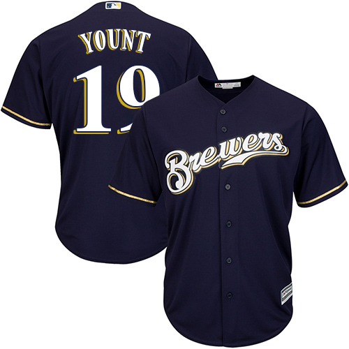Men's Majestic Milwaukee Brewers #19 Robin Yount Replica Navy Blue Alternate Cool Base MLB Jersey
