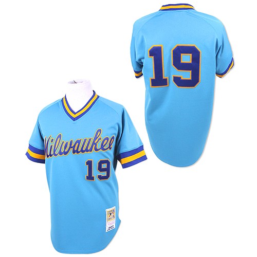 Men's Mitchell and Ness Milwaukee Brewers #19 Robin Yount Replica Blue Throwback MLB Jersey