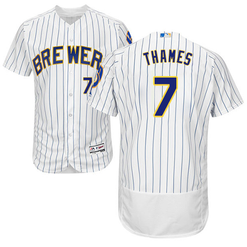 Men's Majestic Milwaukee Brewers #7 Eric Thames White/Royal Flexbase Authentic Collection MLB Jersey