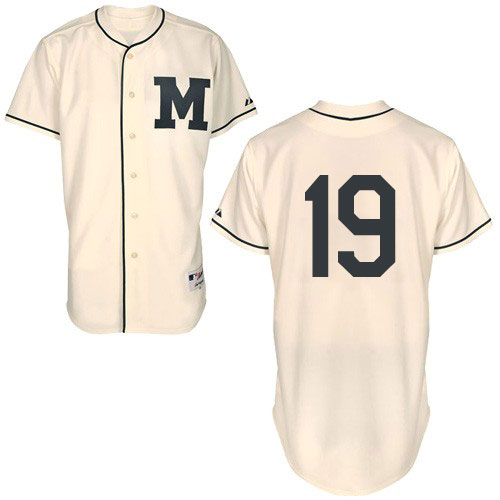 Men's Majestic Milwaukee Brewers #19 Robin Yount Replica Cream 1913 Turn Back The Clock MLB Jersey