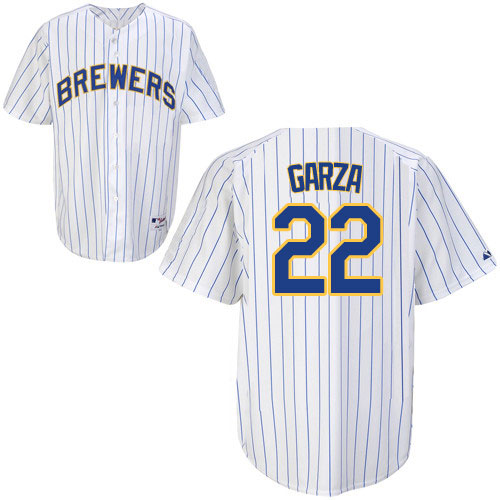 Men's Majestic Milwaukee Brewers #22 Matt Garza Authentic White/Blue Strip MLB Jersey