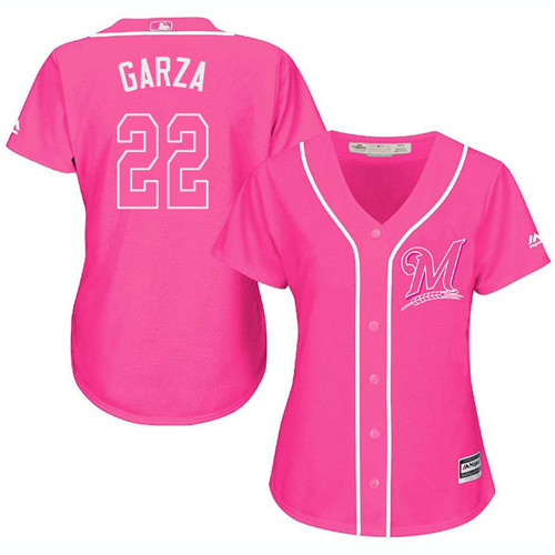 Women's Majestic Milwaukee Brewers #22 Matt Garza Authentic Pink Fashion Cool Base MLB Jersey