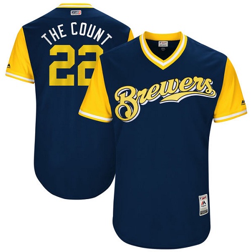 Men's Majestic Milwaukee Brewers #22 Matt Garza "The Count" Authentic Navy Blue 2017 Players Weekend MLB Jersey