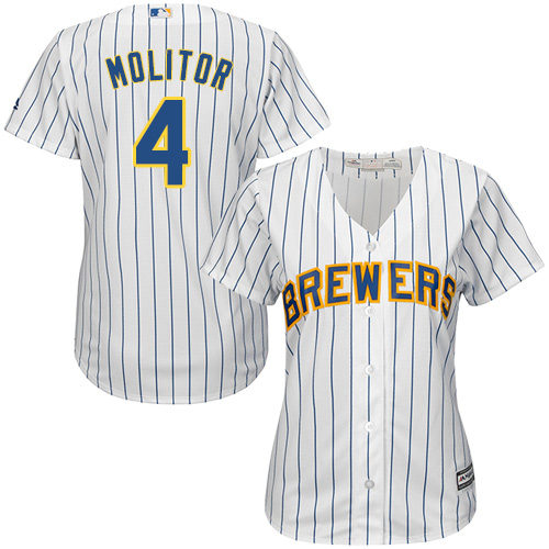 Women's Majestic Milwaukee Brewers #4 Paul Molitor Authentic White Alternate Cool Base MLB Jersey