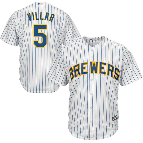 Men's Majestic Milwaukee Brewers #5 Jonathan Villar Replica White Alternate Cool Base MLB Jersey