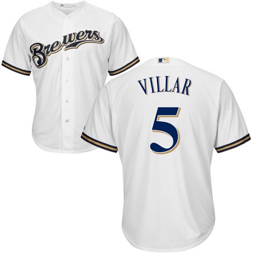 Youth Majestic Milwaukee Brewers #5 Jonathan Villar Authentic White Home Cool Base MLB Jersey
