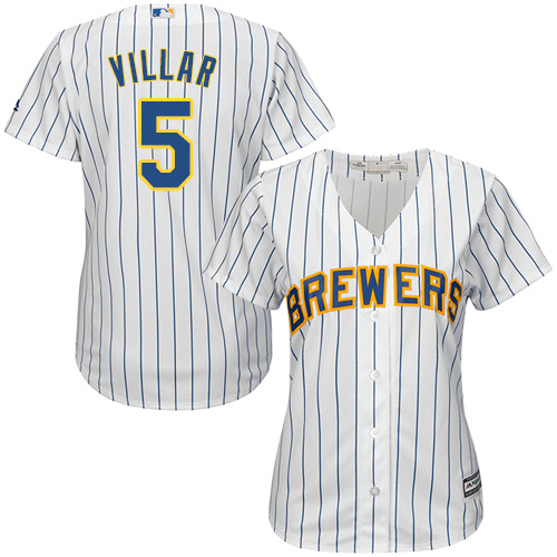 Women's Majestic Milwaukee Brewers #5 Jonathan Villar Replica White Alternate Cool Base MLB Jersey